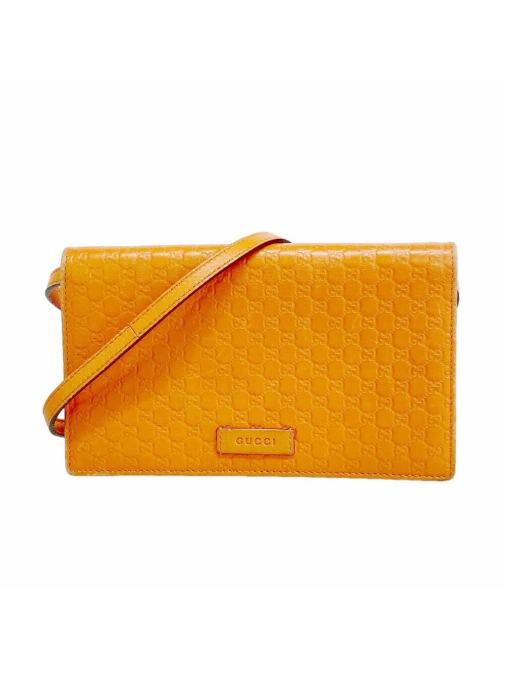 Gucci Wallet on Chain Micro Guccissima Leather Orange Gold Shoulder Bag